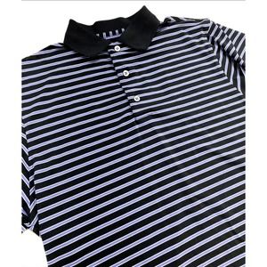 Foot Joy Short Sleeve Polo Shirt Sharks Tooth Men’s M Black Blue Stripes
